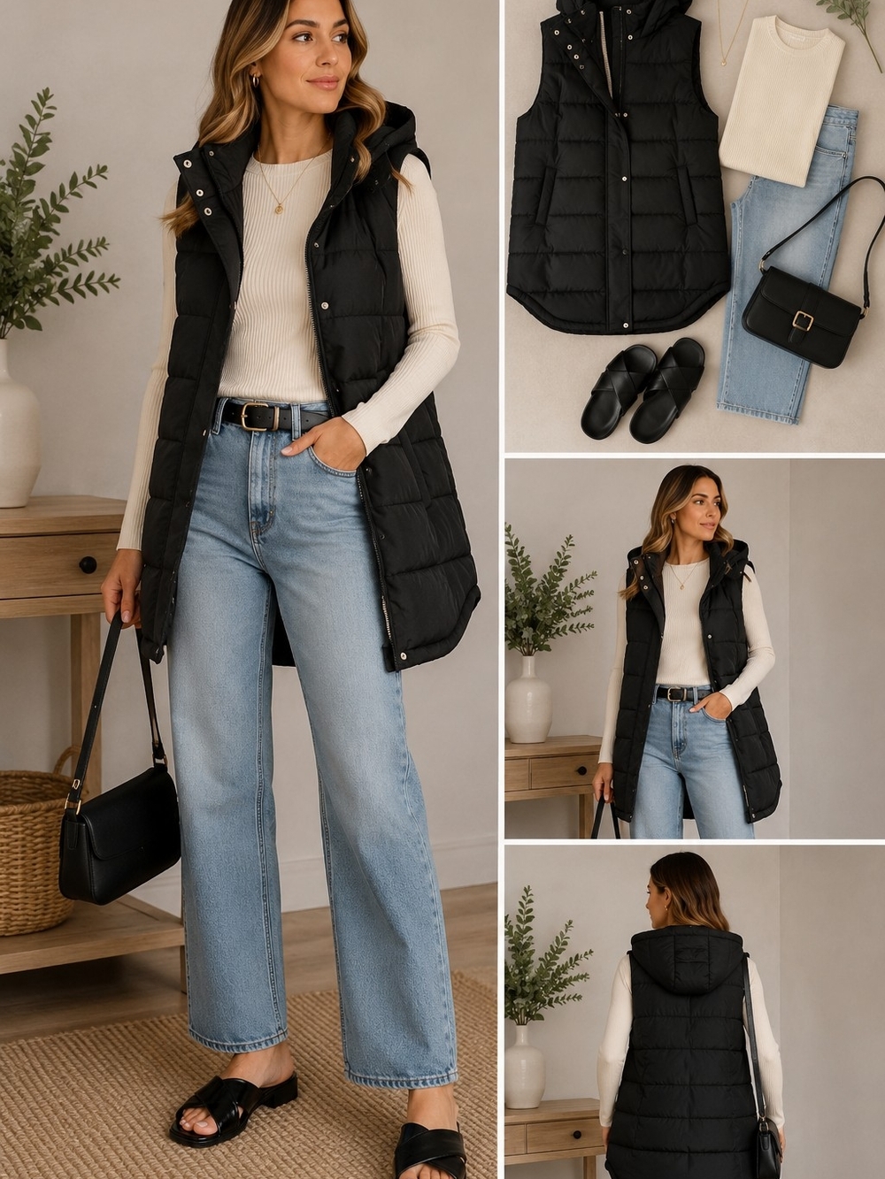 dip Black Quilted Hooded Puffer Vest
